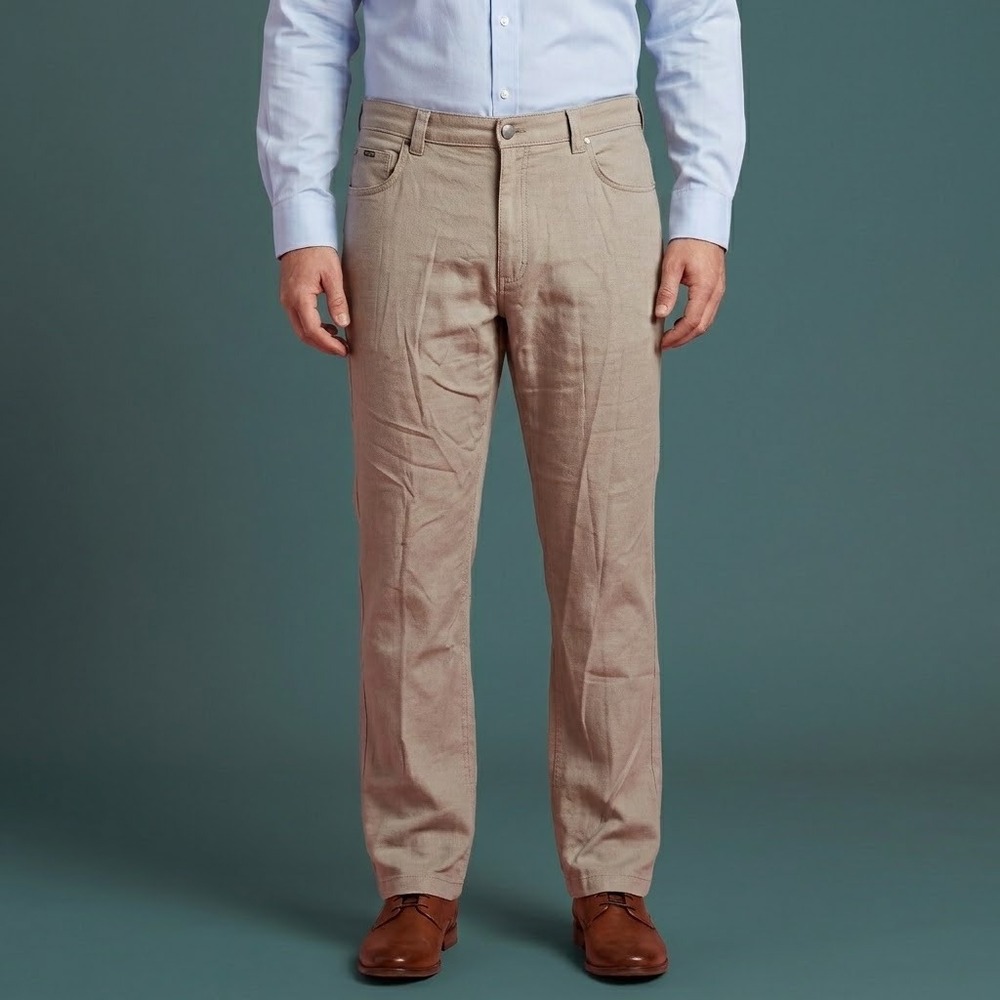 Bertini Soft Pants Men's 38x34 Beige Linen Blend Stretch Casual